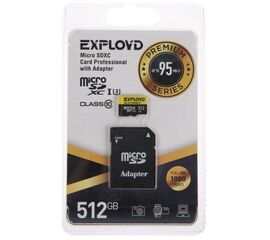  MicroSDXC  512GB  Exployd Class 10 Premium UHS-I U3 (95 Mb/s) + SD адаптер 