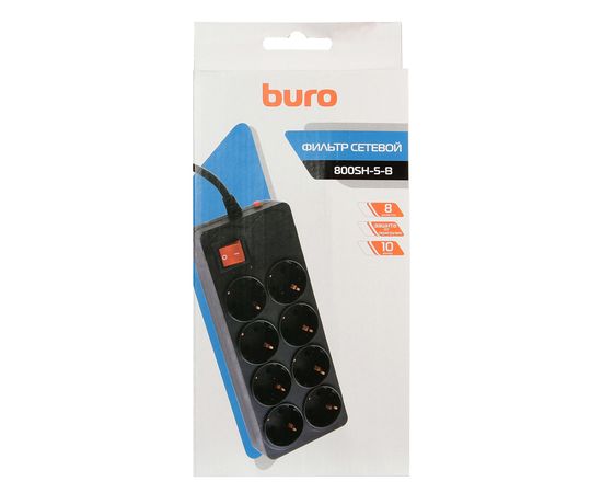  Сетевой фильтр Buro 800SH-5-B 5м (8 розеток) черный 