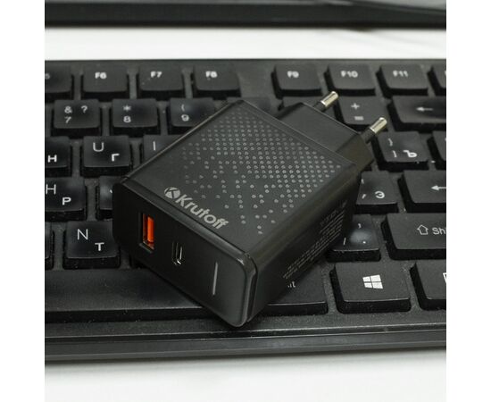  СЗУ Krutoff CH-08 USB-C+USB-A, PD3.0, QC3.0, 18W (black) 
