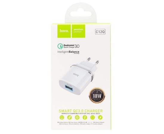  Адаптер Сетевой Hoco C12Q 1USB/5V/3A PD18W+QC3.0 (white) 