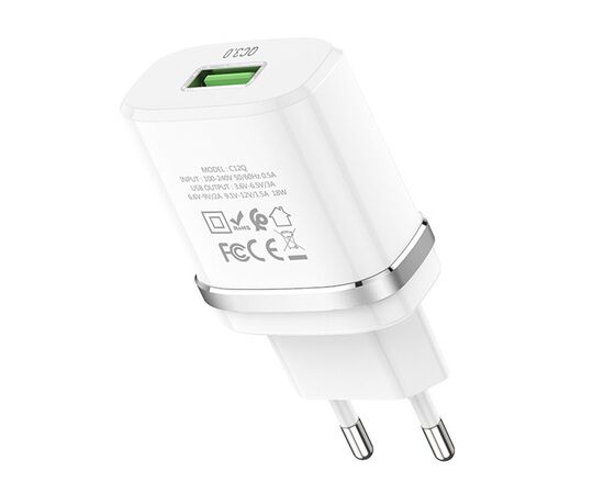  Адаптер Сетевой Hoco C12Q 1USB/5V/3A PD18W+QC3.0 (white) 