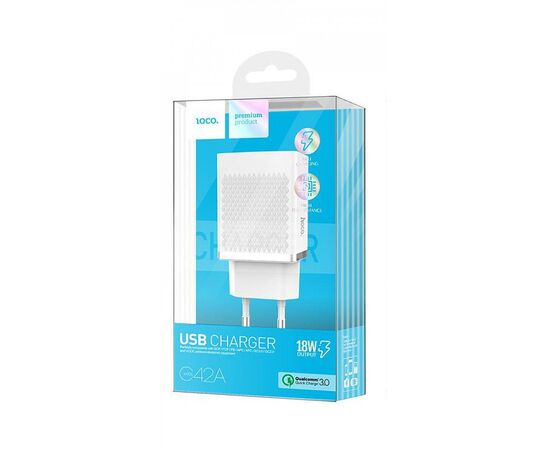 Адаптер Сетевой Hoco C42A 1USB/5V/3A QC 3.0 (white) 