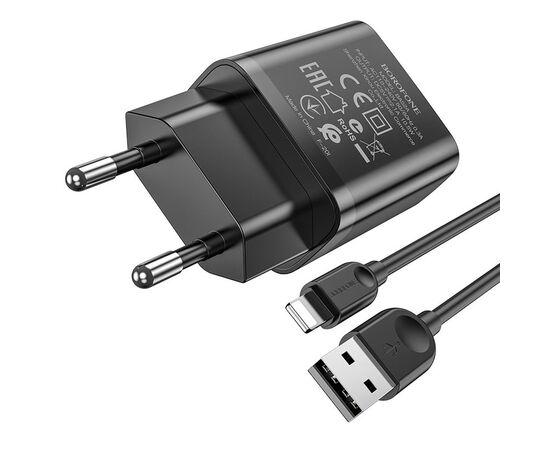  Адаптер Сетевой с кабелем Borofone BA52A Gamble 1USB/5V/2.1A +lightning (black) 
