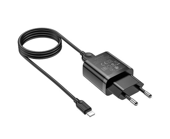  Адаптер Сетевой с кабелем Borofone BA52A Gamble 1USB/5V/2.1A +lightning (black) 
