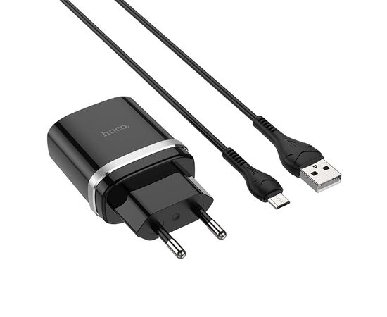  Адаптер Сетевой с кабелем Hoco C12Q 1USB/5V/3A QC3.0+micro USB (black) 