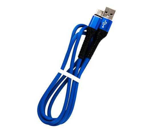  Дата-кабель mObility USB – Type-C, 3А, тканевая оплетка, синий 