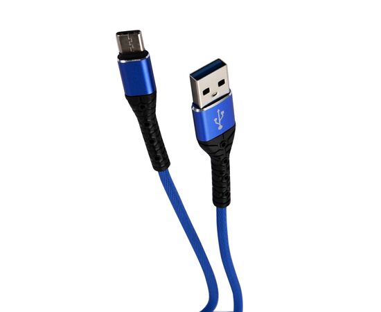  Дата-кабель mObility USB – Type-C, 3А, тканевая оплетка, синий 