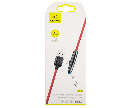  Дата-Кабель USAMS-U34 USB - Lightning с индикатором, боковой, красный (SJ362USB02) 