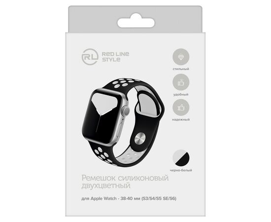  Ремешок силиконовый двухцветный для Apple watch - 38-40 mm (S3/S4/S5 SE/S6), черно-белый 