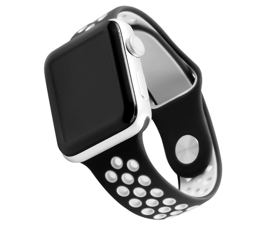  Ремешок силиконовый двухцветный для Apple watch - 38-40 mm (S3/S4/S5 SE/S6), черно-белый 