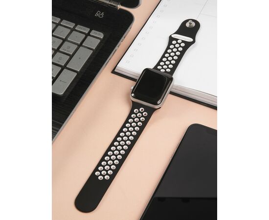  Ремешок силиконовый двухцветный для Apple watch - 38-40 mm (S3/S4/S5 SE/S6), черно-белый 