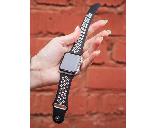  Ремешок силиконовый двухцветный для Apple watch - 38-40 mm (S3/S4/S5 SE/S6), черно-белый 