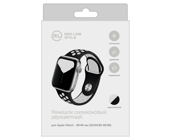 Ремешок силиконовый двухцветный для Apple watch - 38-40 mm (S3/S4/S5 SE/S6), черно-белый 