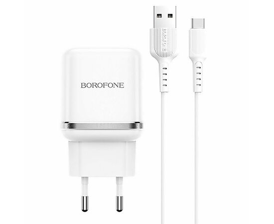  Адаптер Сетевой с кабелем Borofone BA36A High 1USB/5V/3A QC3.0 +Type-C (white) (133681) 