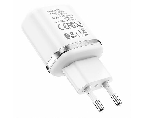  Адаптер Сетевой с кабелем Borofone BA36A High 1USB/5V/3A QC3.0 +Type-C (white) (133681) 