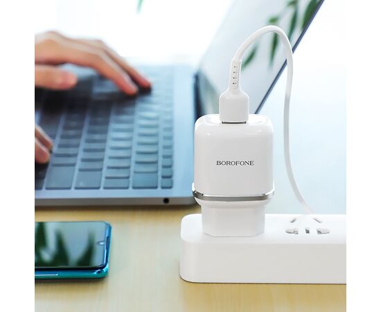  Адаптер Сетевой с кабелем Borofone BA36A High 1USB/5V/3A QC3.0 +Type-C (white) (133681) 