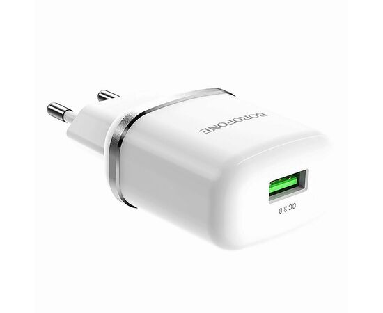  Адаптер Сетевой с кабелем Borofone BA36A High 1USB/5V/3A QC3.0 +Type-C (white) (133681) 
