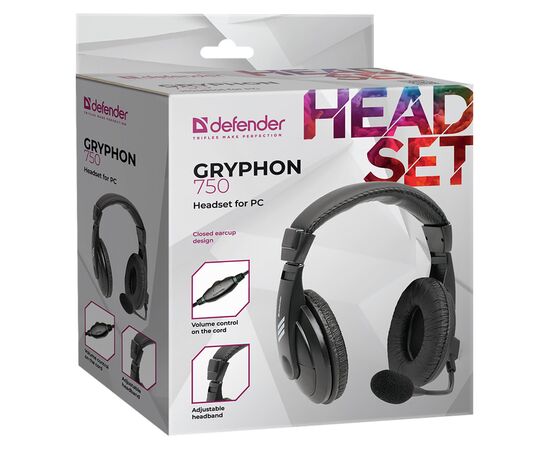  Компьютерная гарнитура Defender Gryphon HN-750 (black) (220003) 