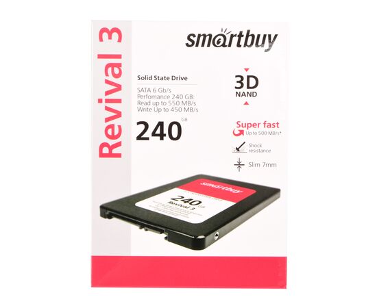  SSD 2.5" 240GB SATA3 SmartBuy Revival 3, box (SB240GB-RVVL3-25SAT3) (7 mm, Phison PS3111-S11, TLC, R/W: up to 550/450MB/s, MTBF: 1.8 млн. часов, 180 TBW) 