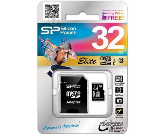  Карта памяти Silicon Power microSDHC 32GB Class10 UHS-I (SD адаптер) (SP032GBSTHBU1V10SP) 