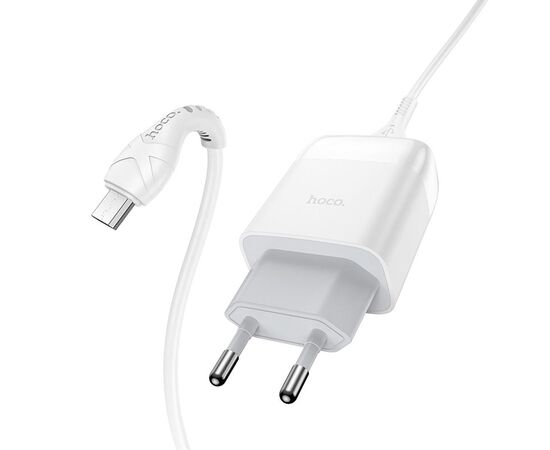  Адаптер Сетевой с кабелем Hoco C72Q Glorious 1USB/5V/3A 18W+QC3.0 +micro USB (white) (202557) 