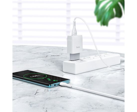  Адаптер Сетевой с кабелем Hoco C72Q Glorious 1USB/5V/3A 18W+QC3.0 +micro USB (white) (202557) 