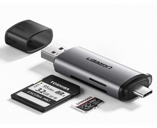  Кардридер UGreen CM184 (50704) USB-C TF + SD Card Reader серый 