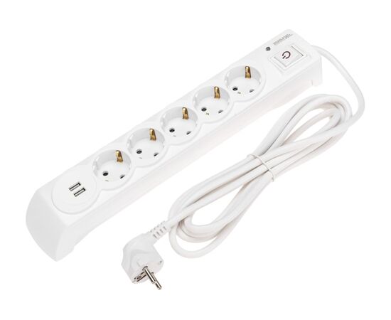  Фильтр сетевой KRANZ 13-4700 5 гнезд, 3м, 3х1,5мм², с автовыкл, 2 USB, белый 