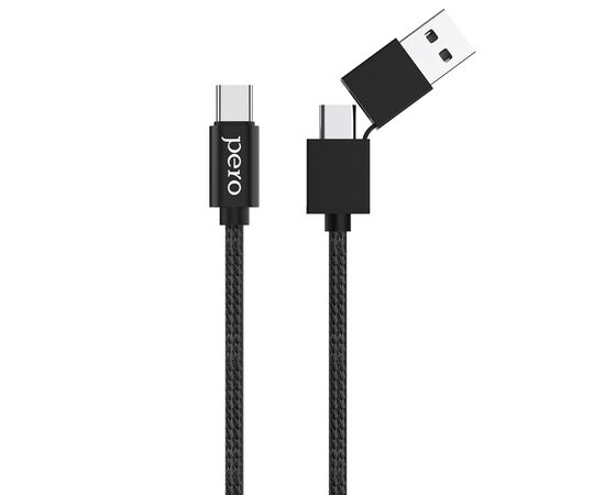  Дата-кабель PERO DC-07 UNIVERSAL 2 in 1, USB-A + PD  to Type-C, 1m, Black 