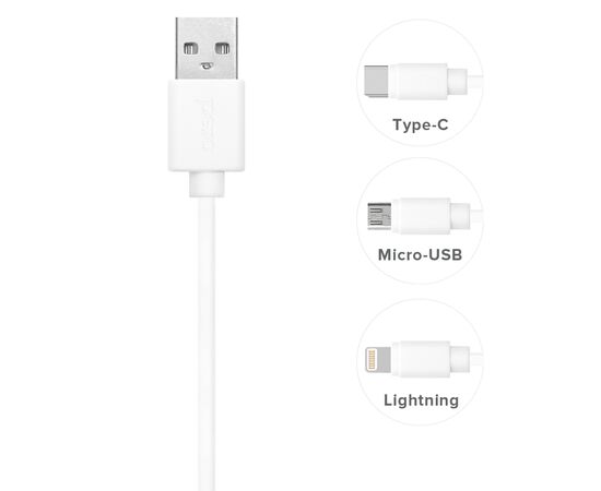  Дата-кабель PERO DC-03 Type-C, 3А, 1м, белый (Fast Charge) 