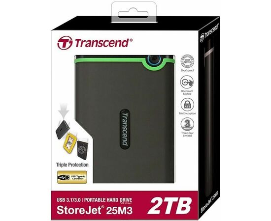  Внешний HDD  Transcend  2 TB  25M3S StoreJet серый, 2.5", USB 3.0 
