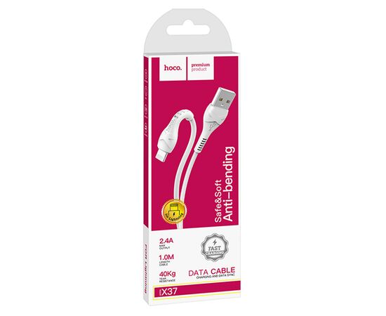  Кабель USB HOCO X37 Cool USB - Lightning, 2.4А, 1 м, белый 