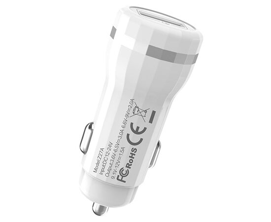  Автомобильное зарядное устройство HOCO Z27A Staunch, 1xUSB, 1.5-3.0A, 18W, белый 