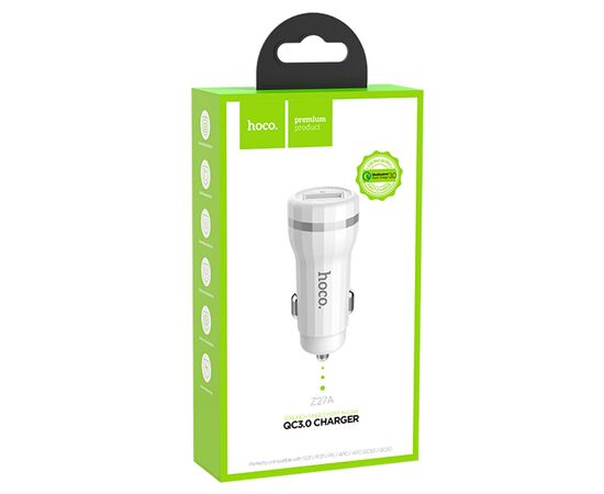  Автомобильное зарядное устройство HOCO Z27A Staunch, 1xUSB, 1.5-3.0A, 18W, белый 