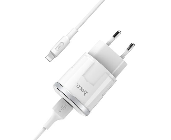  Сетевое зарядное устройство HOCO C37A Thunder 1xUSB с Кабелем USB - Lightning, 2.4A, 10.8W, белый 