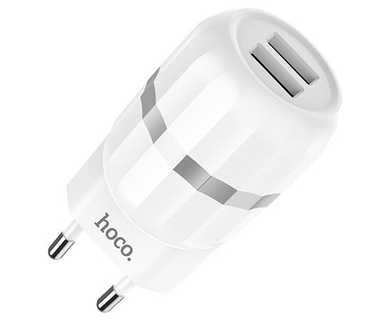  Сетевое зарядное устройство HOCO C41A Wisdom 2xUSB с Кабелем USB - Micro, 2.4A, 10.8W, белый 