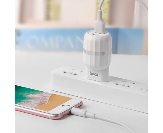 Сетевое зарядное устройство HOCO C41A Wisdom 2xUSB с Кабелем USB - Micro, 2.4A, 10.8W, белый 