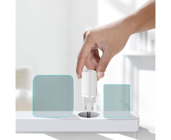  Сетевое зарядное устройство BASEUS GaN2 lite 1xUSB + 1xUSB-C, 3A, 65W, белый 