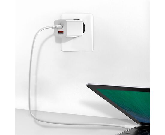  Сетевое зарядное устройство BASEUS GaN2 lite 1xUSB + 1xUSB-C, 3A, 65W, белый 