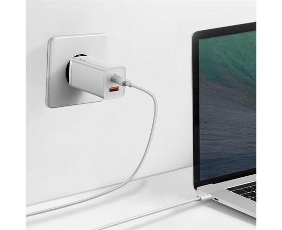  Сетевое зарядное устройство BASEUS GaN2 lite 1xUSB + 1xUSB-C, 3A, 65W, белый 