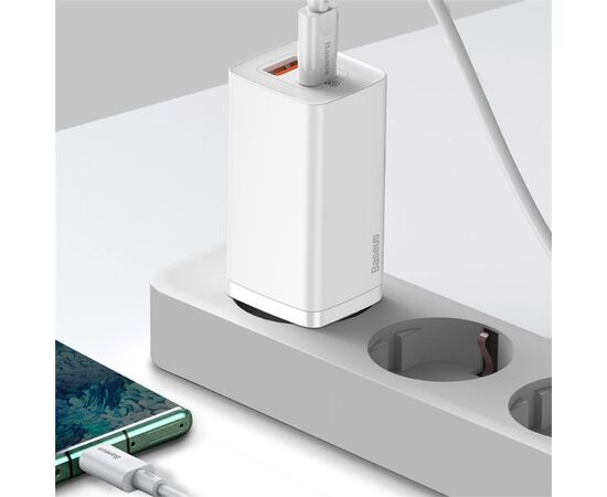  Сетевое зарядное устройство BASEUS GaN2 lite 1xUSB + 1xUSB-C, 3A, 65W, белый 