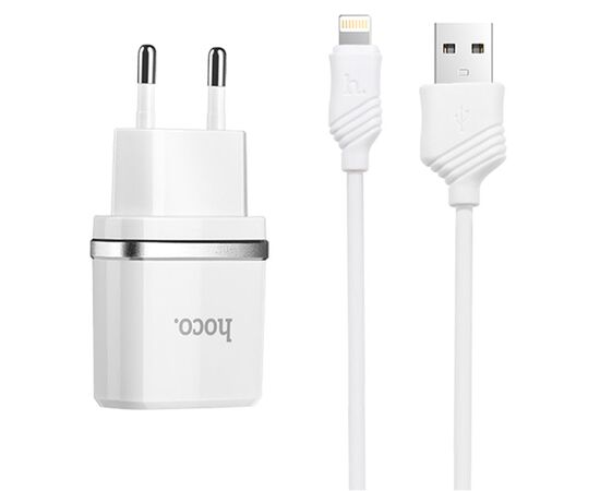  Сетевое зарядное устройство HOCO C11 Smart 1xUSB с Кабелем USB - Lightning, 1A, 5W, белый 