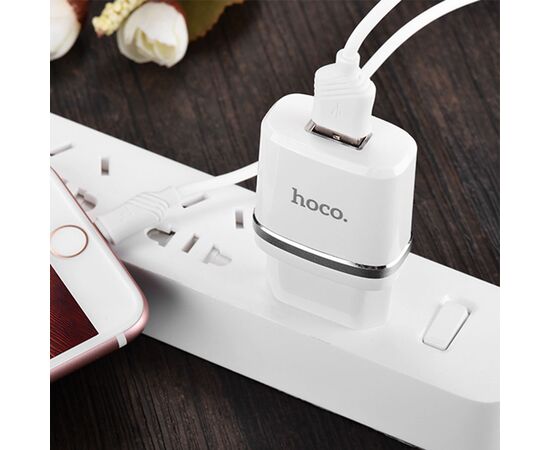  Сетевое зарядное устройство HOCO C11 Smart 1xUSB с Кабелем USB - Lightning, 1A, 5W, белый 