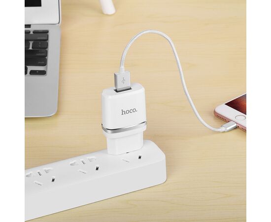  Сетевое зарядное устройство HOCO C11 Smart 1xUSB с Кабелем USB - Lightning, 1A, 5W, белый 