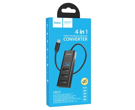  Переходник HOCO HB25 Easy Mix, Type-C - 1*USB3.0 + 3*USB2.0, черный 