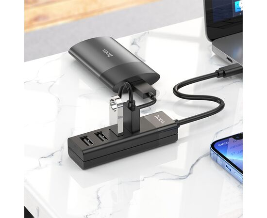  Переходник HOCO HB25 Easy Mix, Type-C - 1*USB3.0 + 3*USB2.0, черный 