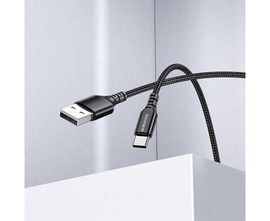  Кабель USB - Type-C Borofone BX54, 1.м, 2.4A, нейлон,  цвет: черный (1/360) 