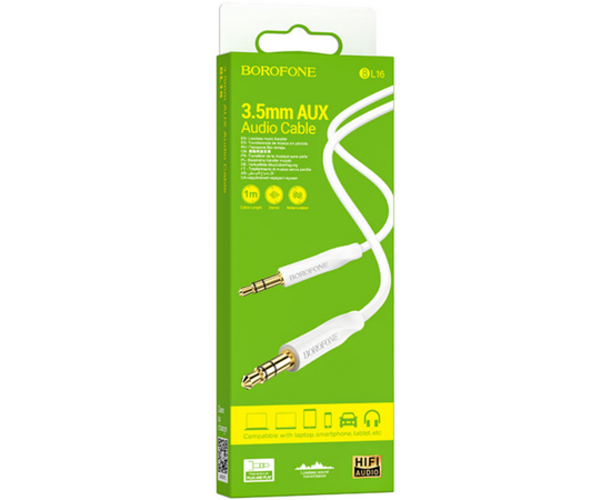  BOROFONE BL16/ AUX аудио кабель/3.5 mm jack - 3.5 mm jack/ 1m/ White 