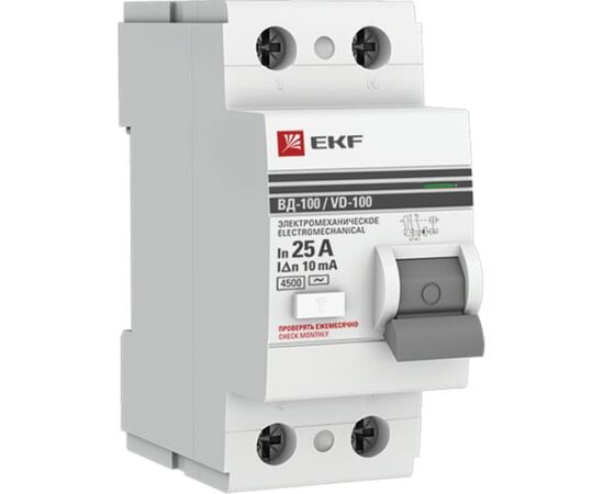  УЗО EKF PROxima ВД-100 2P (elcb-2-25-10-em-a-pro) 25А/10мА (эл-мех, тип А) 