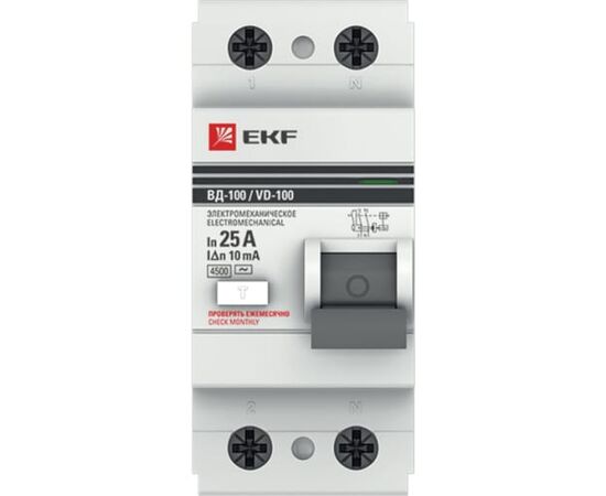  УЗО EKF PROxima ВД-100 2P (elcb-2-25-10-em-a-pro) 25А/10мА (эл-мех, тип А) 